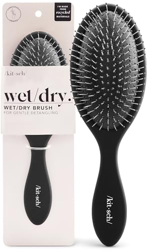Kitsch Recycled Plastic Wet/Dry Hair Brush, Detangling Tool for Curly or Straight Styles, Brush for Tangled Strands, Flexible Hairbrush Bristles, Brushes for Women & Men, Adults & Kids - Flexi Black