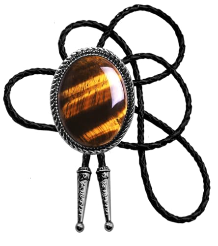 Image of Moranse Bolo Tie with Natural Tiger Eye Stone Celtic Style Genuine and Cowhide Rope