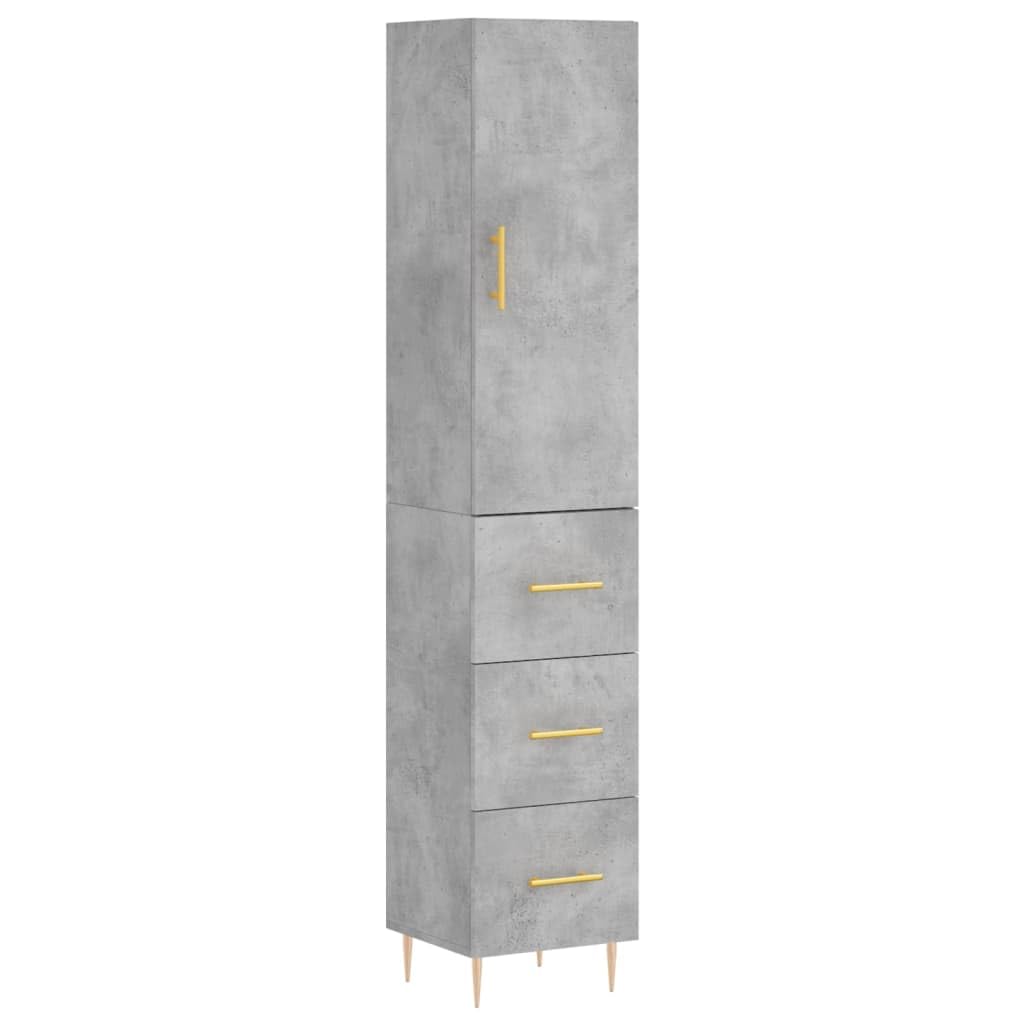 Générique Bufet wysoki szary betonowy 34,5 x 34 x 180 cm, szafka do przechowywania z drewna inżynieryjnego z metalowymi drzwiami i nogami, duża przestrzeń do przechowywania do organizacji codziennych