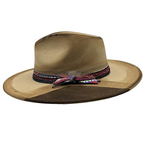 Image of Classic Wide Brim Fedora Hat for Women Man Floppy Panama Hat Western Felt Outdoor Hat with Band Sun Protection