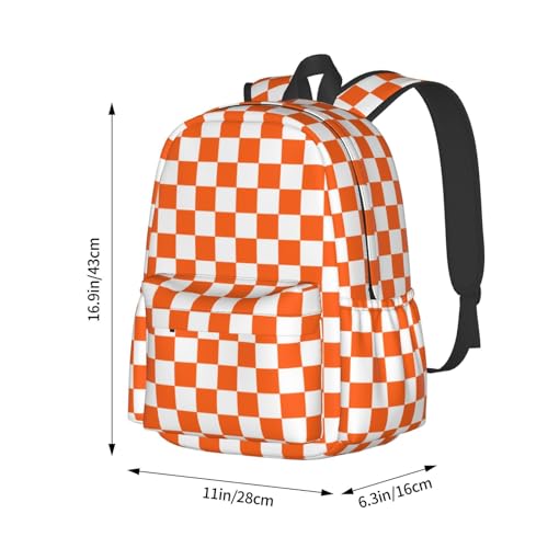 Orange White Checkered Flag 15 Inch Backpack for Men Women Adjustable Laptop Backpacks Shoulder Bag for Travel Hiking Outdoor4