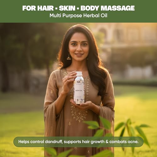Image of VedaOils Neem Oil 500ml | 100% Pure Cold Pressed Natural Neem Oil for Hair Growth, Dandruff Control & Skin Itching Relief