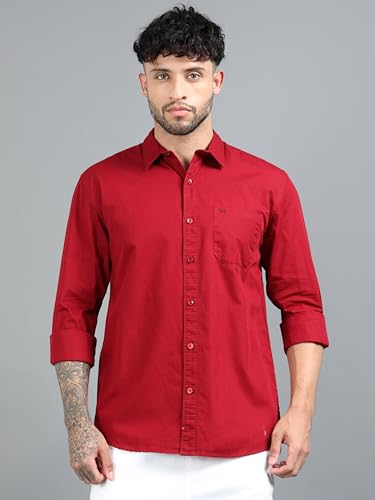 Image of Men Slim Fit Solid Spread Collar Casual Shirt
