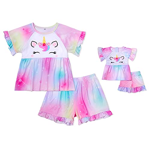 Girl & Doll Matching Pajamas Unicorn Outfit Clothes for Girls and 18" Dolls Pajama Sets (Doll Not Included)3