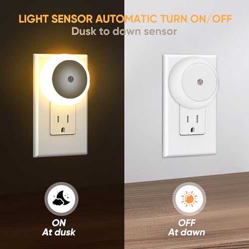 Image of LED Night Lights, Plug into Wall Night Light Lamp 4-Pack, 3000K 0.5W Dusk to Dawn Sensor, Plug in Nightlights Auto-On /Off for Bedroom, Bathroom, Kitchen, Stairs, Hallway Smart Home Warm White