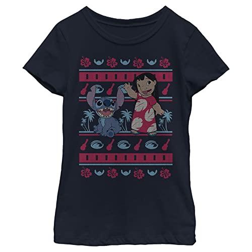 Disney Stitch Lilo Hawaiian Pattern Girl's Solid Crew Tee