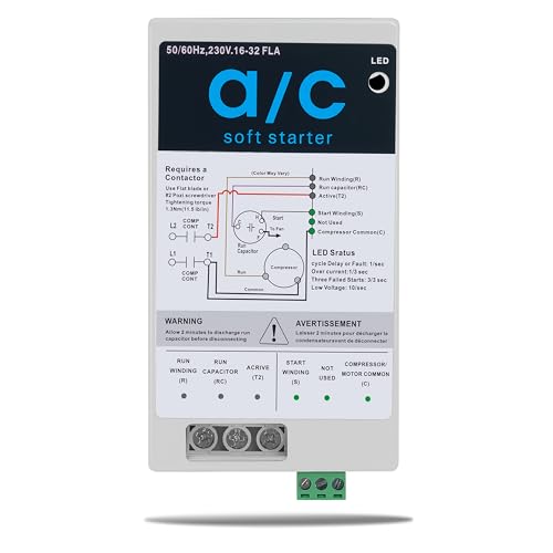 Soft Start Kit for Home Air Conditioner 16-32A, Ac Soft Start Kit for 4-7 Ton Ac Unit Fit for Hvac, Generators, Utility Power, Easy Diy Install Reduces Start-Up Current By 70%, 230v