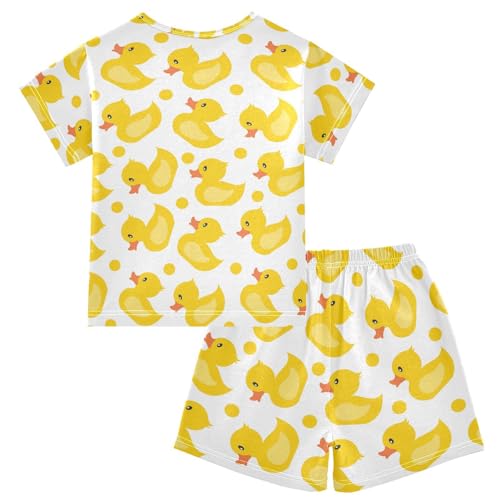 Pajama Short Sets Cartoon Rubber Ducks Pattern Soft Cotton Summer Sleepwear 2 Piece PJS Size 5-14T2