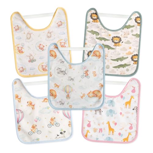 MARX24 Baberos Bebé Impermeables Pack de 5 | Baberos Guardería con Goma Elástica   Babero Cuello Elástico Tipo Camiseta | Algodón Suave Lavables a Máquina 30º | Baberos Bebé Recién Nacido