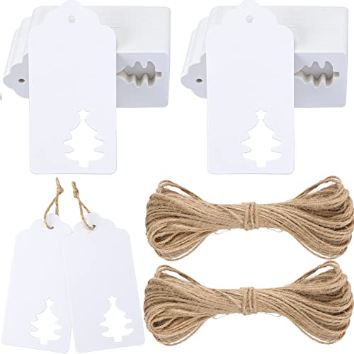 100 Pcs Kraft Paper Hollow Christmas Tree Gift Tags With String Christmas Wrapping Tags Blank Gift Tag Vintage Craft Hang Tags With Jute Twine(White) #TOP13