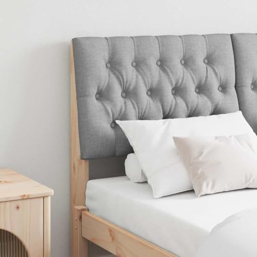 Ziaphsol Cabecero tapizado gris claro 135 cm, madera de pino maciza, diseño moderno, tapizado en tela, duradero para dormitorio