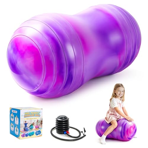 ZOOJOY Peanut Ball for Kids -18X35 Inch Anti-Burst Yoga Ball with Pump - Non-Slip Sensory Wiggle Seat for Balance Core Strength Physical Therapy - Home School & Therapy Chair Alternative