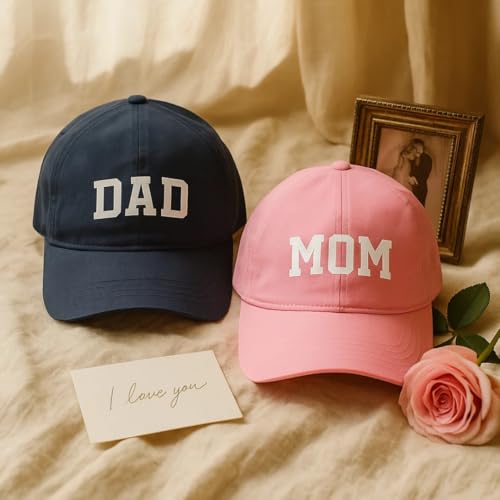Image of ncgifts Mom Dad Cap Set - Pregnancy Maternity Photo Shoot Prop Cap Combo | for Photoshoot | Navy Blue & Pink (Pack of 2)