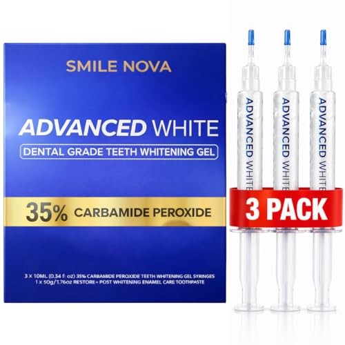 Advanced White Teeth Whitening Gel Refill Pack – 60 Treatments | 35% Carbamide Peroxide Professional Dental-Grade Gel | 3×10 mL Syringes | Restore+ Nano-Hydroxyapatite Toothpaste | Trays Not Included