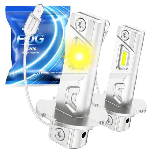 Image of Marsauto H3 LED Bulb Yellow, 12,000LM Super Bright H3 Yellow LED Fog Light Bulbs, 6000K Cool White Fit for Fog Lights & DRL, Plug-Play Canbus Ready, Pack of 2