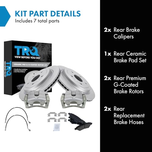 Image of TRQ Rear Brake Pad and Rotor Set Ceramic G Coated Rotors Calipers Compatible with 2010-2015 Chevrolet Camaro