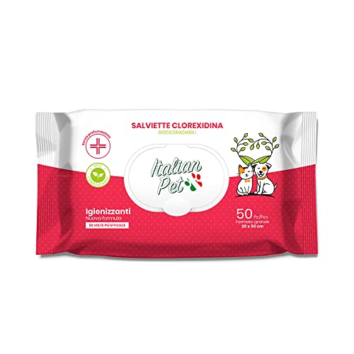 Italian Pet Toallitas biodegradables – Clorexidina – 20 x 30 cm – 50 Unidades