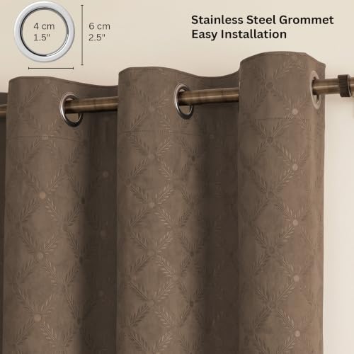 Image of LINENWALAS 100% True Blackout Door Curtains 8 Feet Long Set of 2 | Embossed Moonlight Design | Room Darkening Curtain | Thermal Insulated Curtains for Living Room, Bedroom (129 x 244 cm, Light Brown)