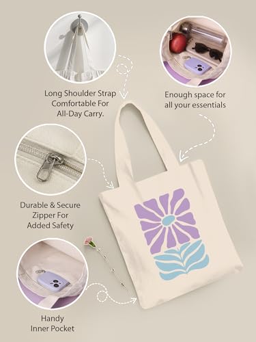 Image of DOODLE Premium Canvas Tote Bag for Women with Zip and Inner Pocket for Shopping, Office, Travel and Daily Use