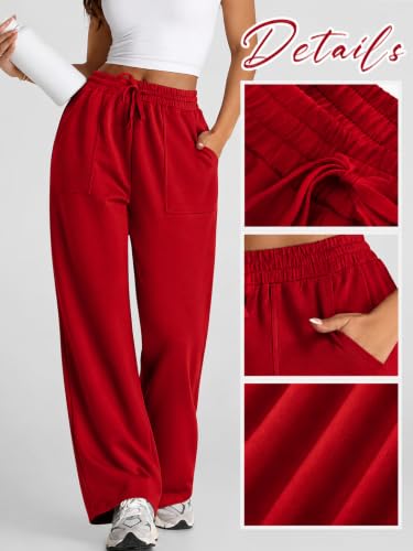 Image of Q - RIOUS Women's Wide Leg High Waisted Baggy Lounge Sweat Pants Drawstring Athletic Flared Joggers with Pockets