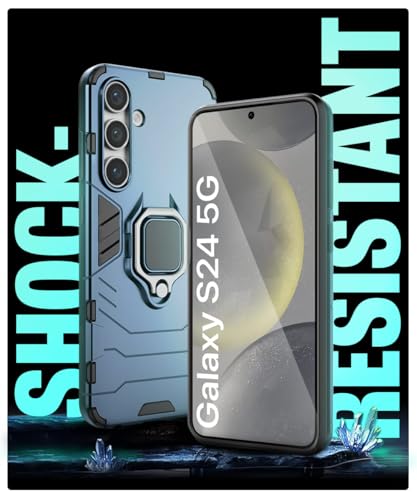 Image of WOW IMAGINE Shock Proof Back Case Mobile Cover for Samsung Galaxy S24 5G | Back Cover Case (Tough Armor | Hybrid PC + TPU | Ring Holder & in-Built Kickstand | Blue)