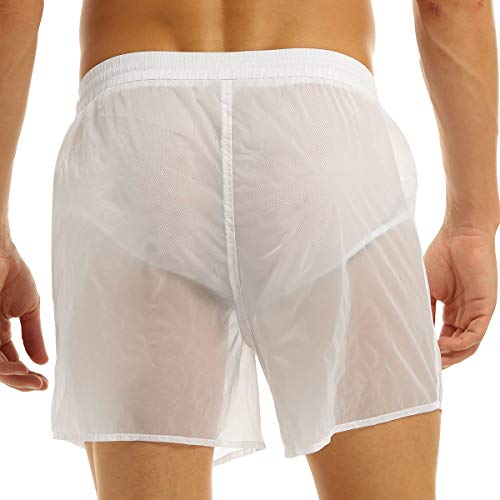 FEESHOW Mens Swim Trunks See-Through Drawstring Swimming Boxer Beach Shorts Swimsuits with Pocket2