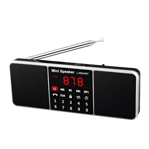 L-288AMBT Digital Portable Radio AM FM Bluetooth Speaker Stereo MP3 Player TF/SD Card USB Drive Handsfree Call LED Display (Black)