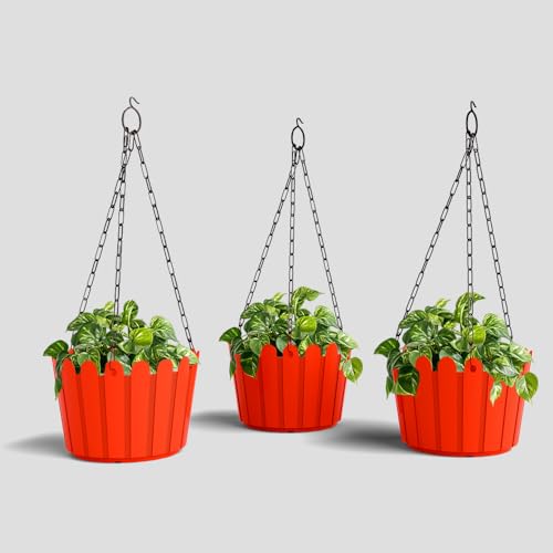 Image of YUCCABE ITALIA SHERA Hanging Fence 8 INCH Planter Pot Plastic Flower Hanging Pots for Home Decoration Sutiable for Indoor and Outdoor (Red, Pack of 3)