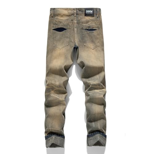 Men's Designer Skull Print Denim Jeans, Straight Leg, Distressed Ripped Style, Artistic Graffiti Pattern2