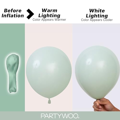 Image of PartyWoo Dusty Green Balloons 140pcs Different Sizes Pack of 18 12 10 5 Inch Sage Olive Eucalyptus Green Boho Neutral Balloon Arch Kit for Jungle Dinosaur Theme Birthday Party Decorations Green-F35