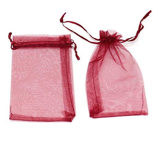 Image of Dealglad 100pcs Drawstring Organza Jewelry Candy Pouch Party Wedding Favor Gift Bags (4x6 inch, Wine)
