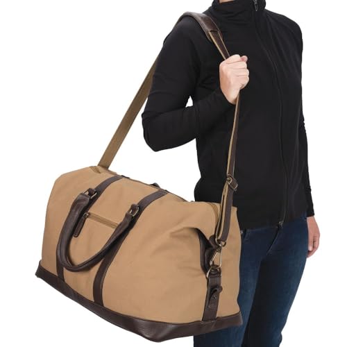 Schneiders Heritage Canvas and Leather Duffle Bag for Horse Show and Barn Trips | Large Capacity | Heavy 14oz Canvas | Antiqued Bronze Hardware | Adjustable Leather Shoulder Strap | Color Tan2