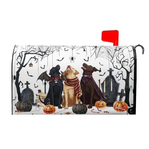 Image of 25.5 inchx21 inch Halloween Dogs Magnetic Mailbox Cover Spooky Pumpkins Tombstone Spider Web Bats Waterproof Mailbox Wrap Letter Post Cover Large Size for Garden Yard Outside Holiday Decor
