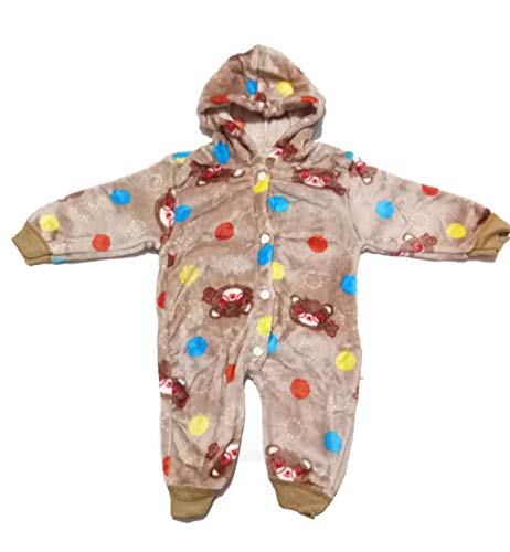 Manasvini Baby Boy's and Baby Girl's Velvet Hooded Romper (Wheat, 0-6 Months) 1