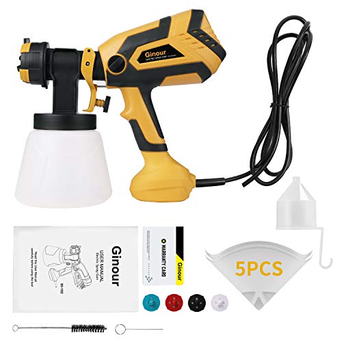 600W Paint Sprayer, Ginour 1200ml/min HVLP Electric Paint Gun with 1000ml Detachable Container, 3 Spray Patterns & 4 Nozzle Sizes & 5 PCS Filter Paper, Flow Control and Perfect for Spraying Work - Thumbnail 4