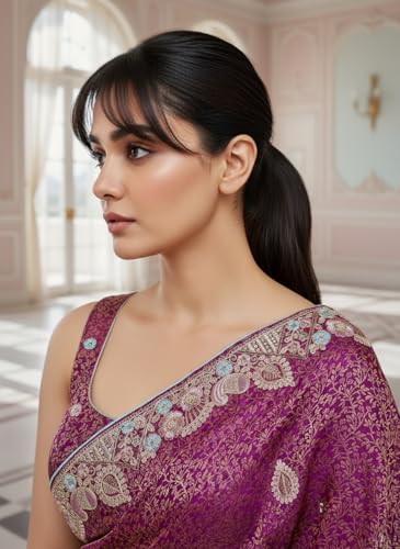 Image of Glory Sarees Women's Pure Soft Silk Banarasi Saree Traditional Embroidery Paisley Border With Blouse Piece (Qualamkars 103 Parent A)