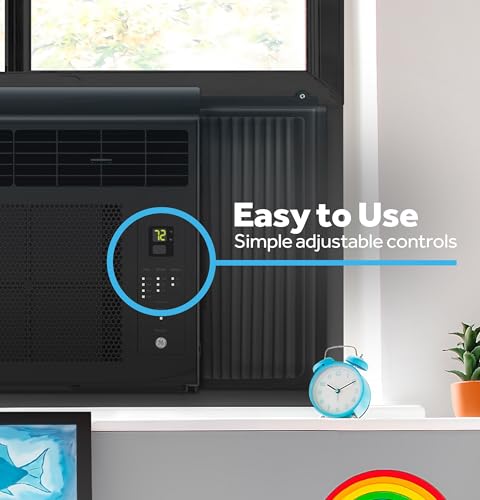 Image of GE 6,000 BTU Black Digital Window Air Conditioner for Bedroom & Small Rooms up to 250 Sq Ft, Remote Control, Energy Saver Mode, 24Hr Timer, Easy Install Kit