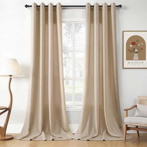 Image of Taupe Burlywood Linen Curtains 102 Inches Long for Living Room Cotton Textured Rustic Farmhouse Extra Long Privacy Drapes Grommet Floor to Ceiling Sheer Curtain for Bedroom Office 52x102, 2 Panels