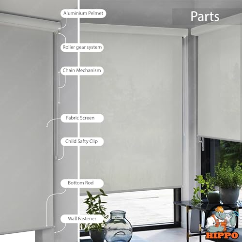 Image of HIPPO Outdoor HDPE Roller Blind Curtain - 95% Sun & UV Protection,reathable Airflow Design, Light Filtering Corded Roll-Up Shade for Balcony & Outdoor Spaces (Arctic-White, 3FTX6FT)
