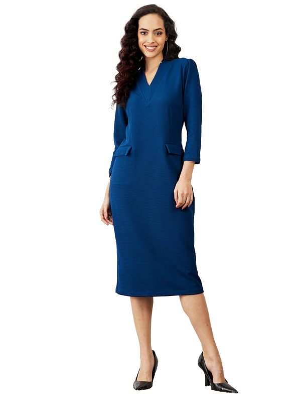 Salt attire Currant Blue Notched Collar Dress