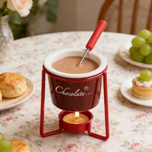 Thonlai Chocolate Fondue Mug Set Chocolate Melting Mug with Forks Cup Stand (Red) — view 5