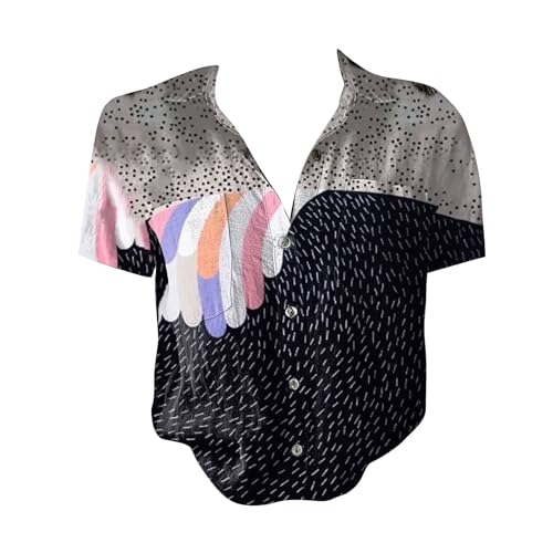 Womens Boho Floral Shirts 2025 Women Cotton Shirt Printed V Neck Button Down Casual Tops Short Sleeve Blouse Casual2