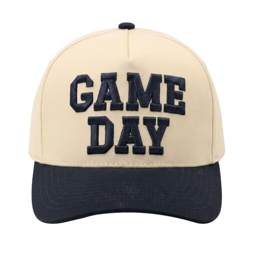 Game Day Hat for Women Men, Vintage Embroidered Football Basketball Cap, Adjustable Baseball Hat for Sports Fans Gift Beige-Black