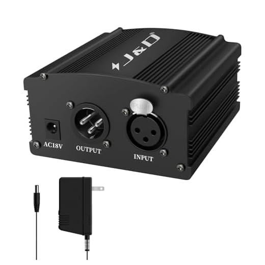J&D 48V Phantom Power Supply, 1-Channel Design with Adapter, Compatible with Any Condenser Microphones, Ideal for Professional Music Recording and Studio Use, Black