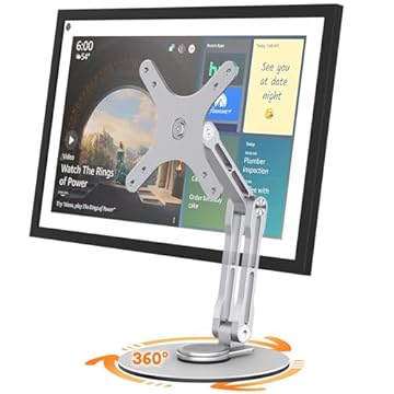 YCNEW Suporte giratório e inclinado para Echo Show 15 (1ª geração, 2ª geração), suporte de monitor portátil, ângulo ajustável e altura com bases de rotação de 360°, alternando entre telas de paisagem