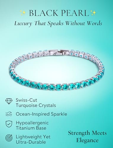 Image of BLACK PEARL Elegant Style Tennis Bracelet with Multicolour Zirconion Stones, Gold and Silver-Toned Bracelet For Women & Girls