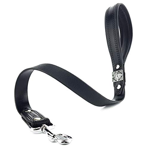Bestia Genuine Leather Heavy Duty Short Leash. 35.5 inch Long, 1.2 inch Wide. Soft Padded Handle. Handmade Quality