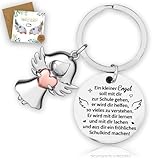 MorLuks Einschulung Geschenk, Schutzengel Schulanfang Schlüsselanhänger, Geldgeschenk Karte Schulkind mit Umschlägen, Einschulung Deko für Junge Mädchen Schultüte Füllung Schulstart