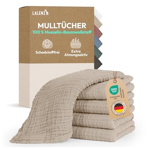 Laleni Spucktücher Baby im 5er Set aus Reiner Baumwolle - schadstofffreie Mulltücher weich 70x70 - saugstarke Mussellintücher Baby - Musselin Tuch als Mullwindel - waschbare Mulltücher - Beige