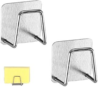 2 Pcs Sponge Holder Nail-Free Sponge Rack Stainless Steel Sink Caddy Organiser Quick Drying for Kitchen Bathroom Storage
